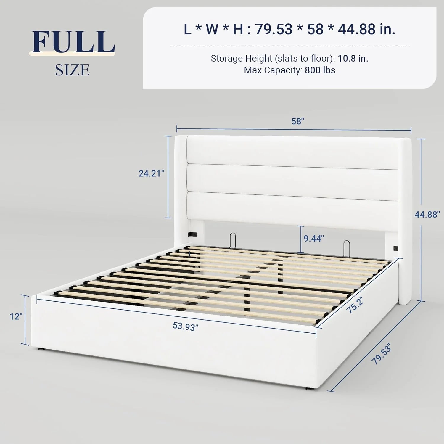 Allewie Queen Size Lift Up Storage Bed Modern Wingback Headboard Hydraulic Support