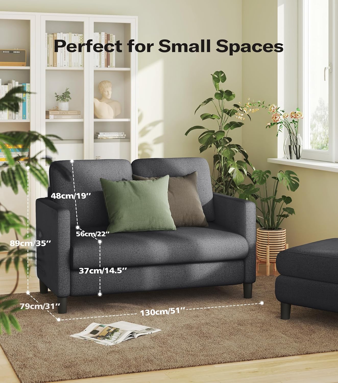 Loveseat Sofa 51 Love Seat Comfy Corduroy Small Loveseat Tool-Free Setup Couch