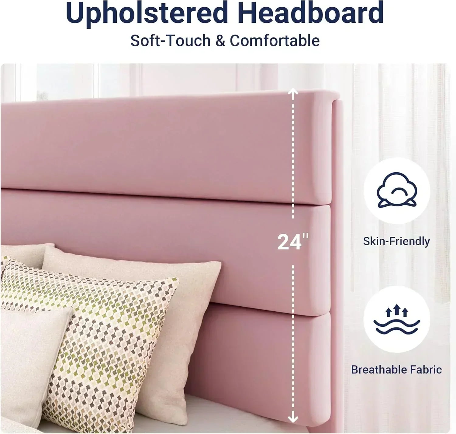 Allewie King size platform bed frame with velvet upholstered headboard and planks