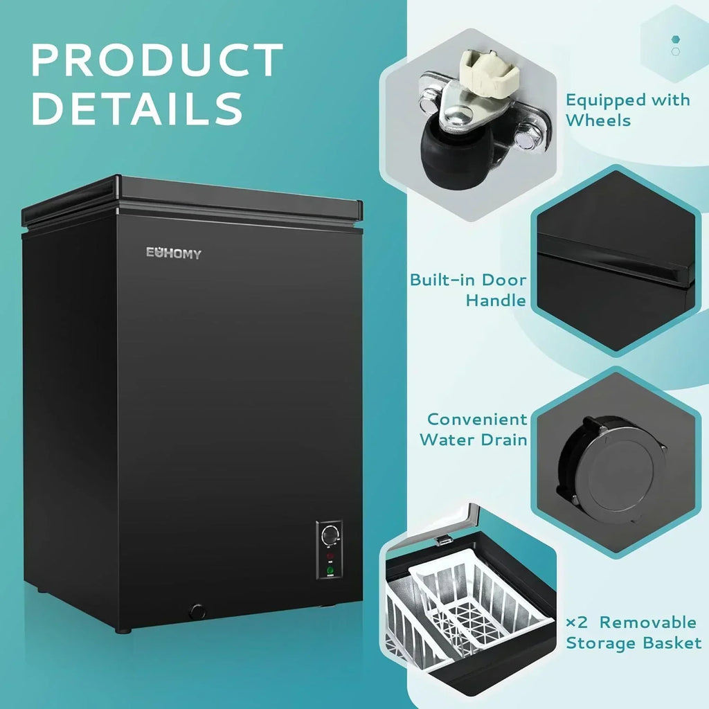 EUHOMY 3.5 Cu.Ft Chest Freezer with Removable Basket Small Deep Freezer Adjustable 7 Thermostat