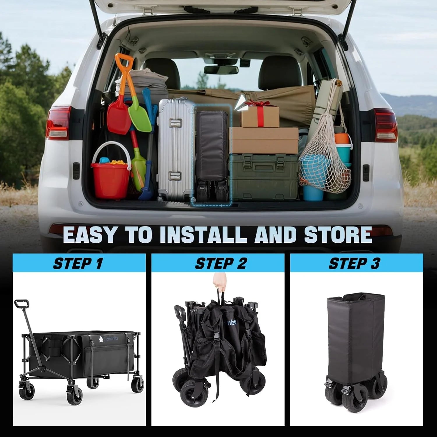 48 Extra Large Folding Travel Cart, 560 lb Capacity, 350 L Heavy Duty Utility Cart with Brakes and All-Terrain Wheels