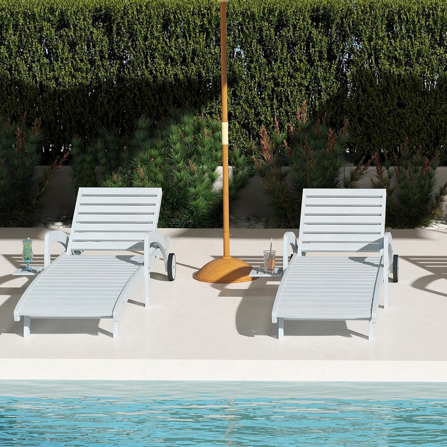 Pool Chaise Lounge Chairs Set of 4 5-Position Adjustable Outdoor Patio Lounge Chairs Wood Reclining Chaise Lounger Chair with Pullout Side Table