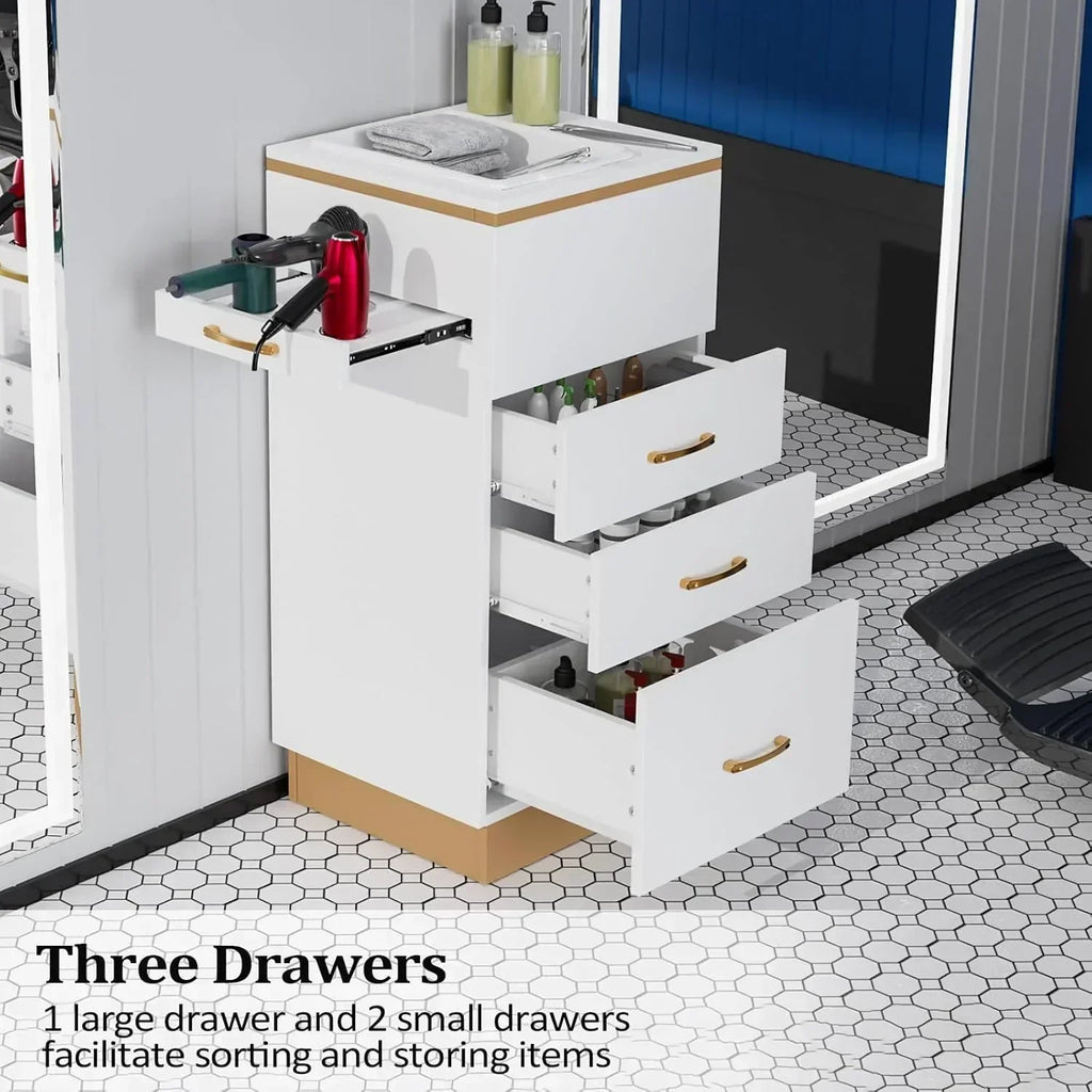 OmySalon Salon Storage Station Barber Stations Beauty Salon Spa Equipment with 3 Drawers