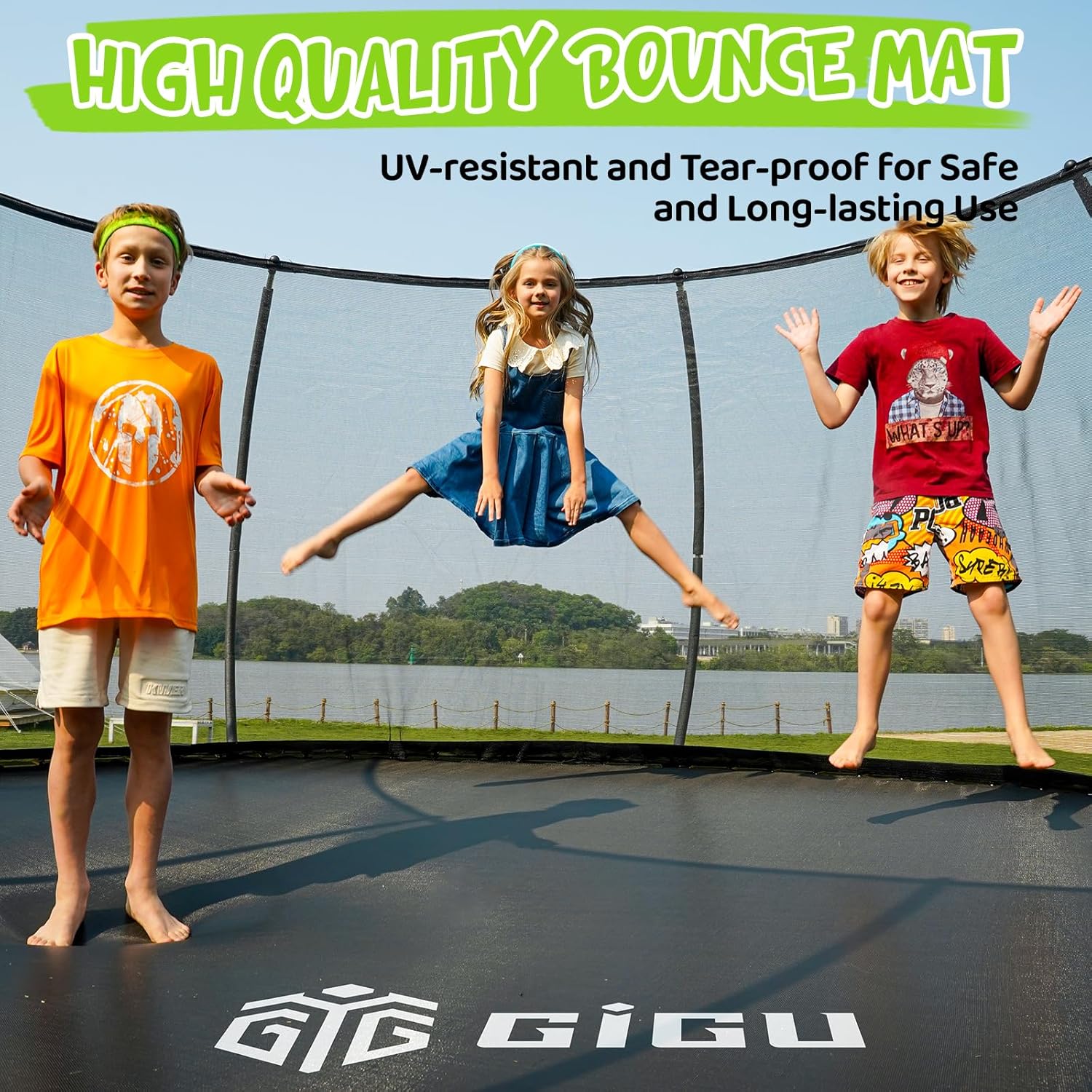 Gigu 10FT 12FT 14FT Recreational Trampolines with Enclosure Net and Ladder Anti-Rust Coating