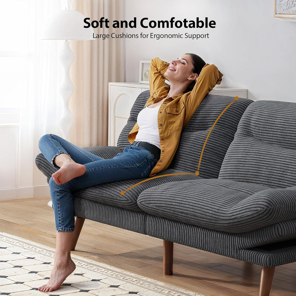 Convertible Futon Sofa Bed, 66 Inch Corduroy Futon Sofa Recliner Sofa Bed for Small Spaces, Playrooms or Offices