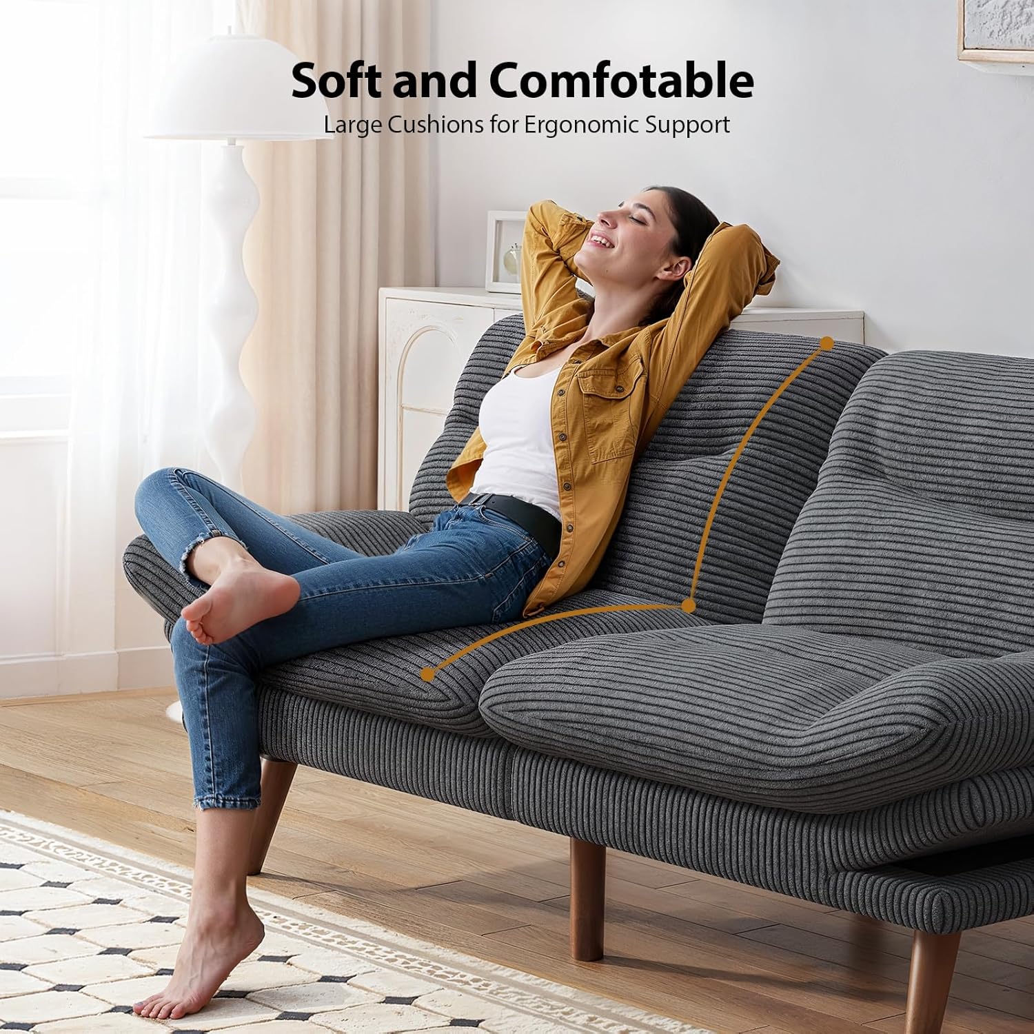 Convertible Futon Sofa Bed, 66 Inch Corduroy Futon Sofa Recliner Sofa Bed for Small Spaces, Playrooms or Offices