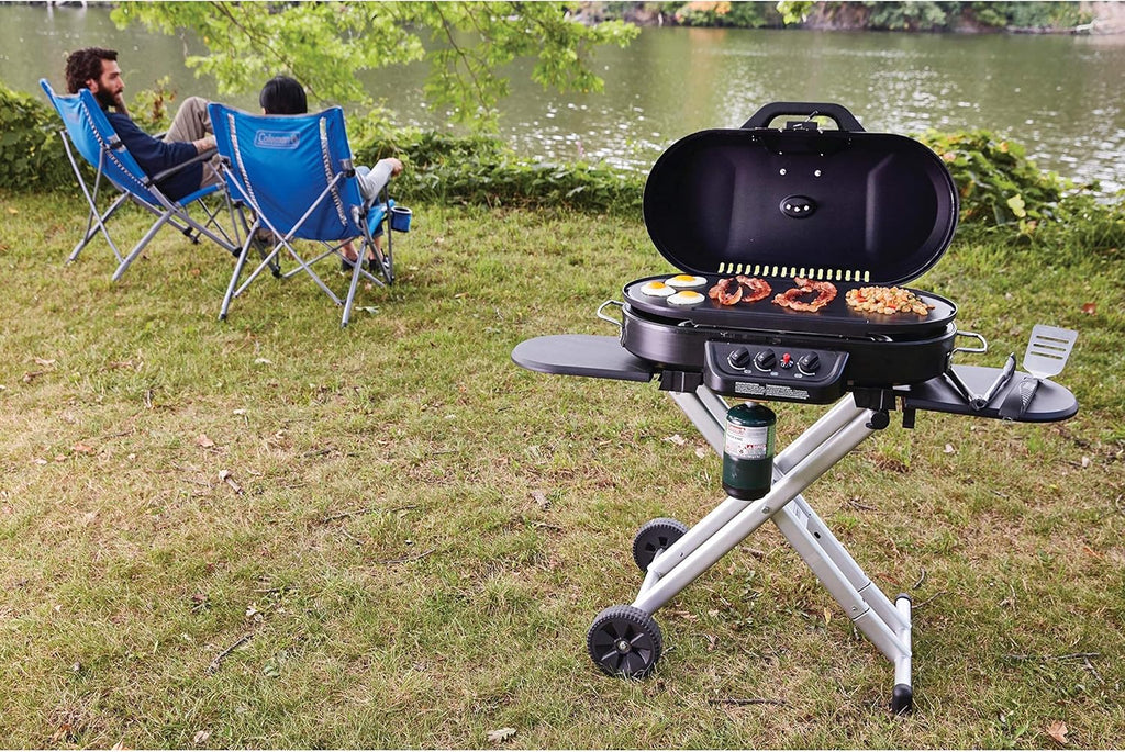 RoadTrip 285 Portable Stand-Up Propane Grill with 3 Adjustable Burners Instastart Ignition 20,000 BTUs