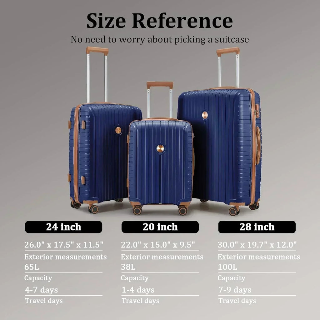 5-piece PP hardshell lightweight travel carry-on luggage set with dual spinner wheels