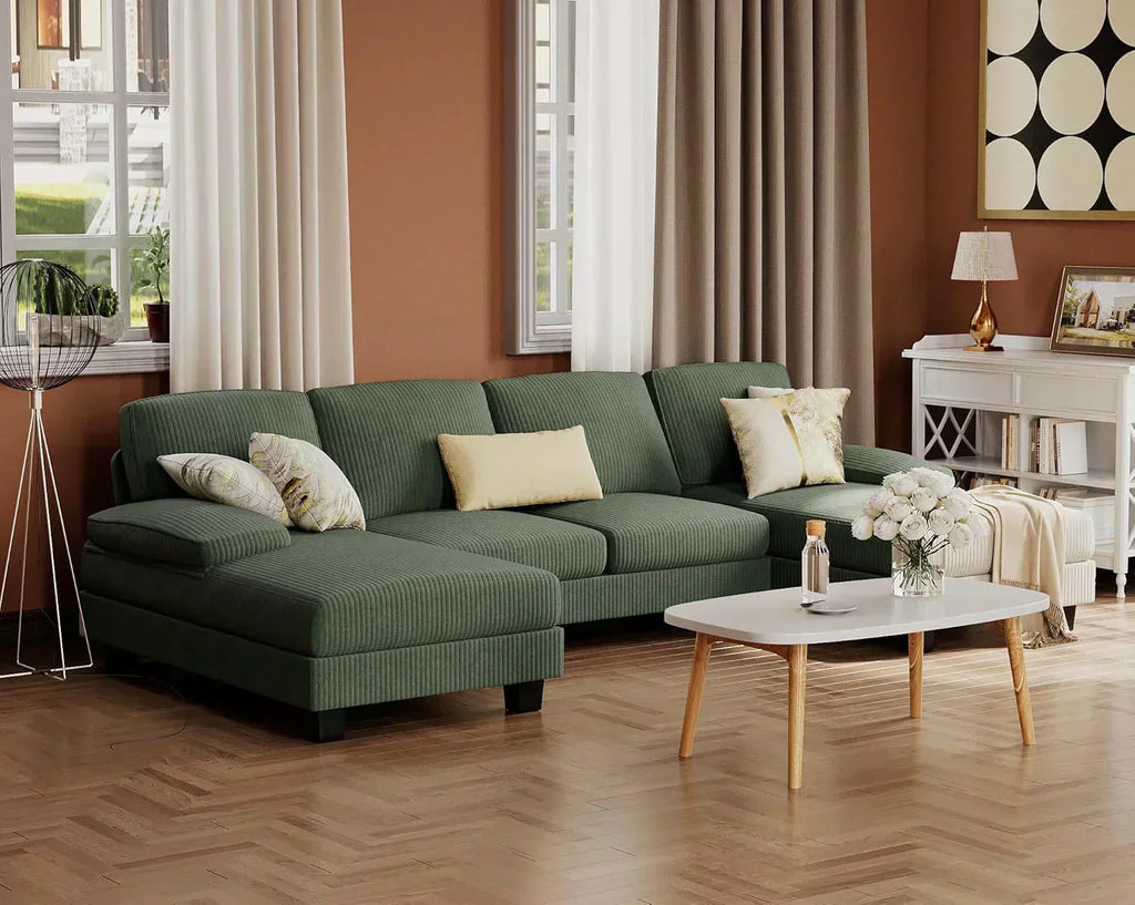 Furmax Sectional Couches for Living Room U-Shaped Sofa Couch Linen Fabric 4 Seat Sofa Set