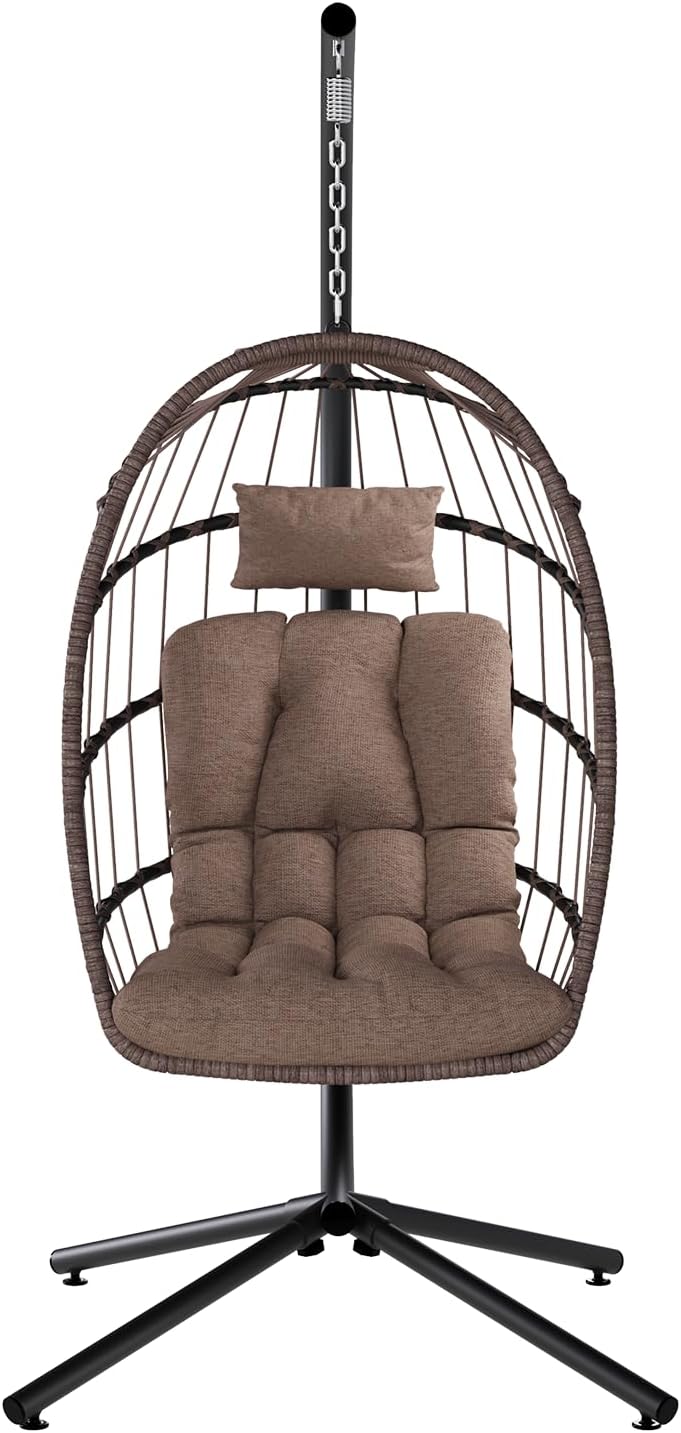 SWITTE Egg Chair Outdoor with Stand Indoor Wicker Hanging Egg Swing Chair with Cushion