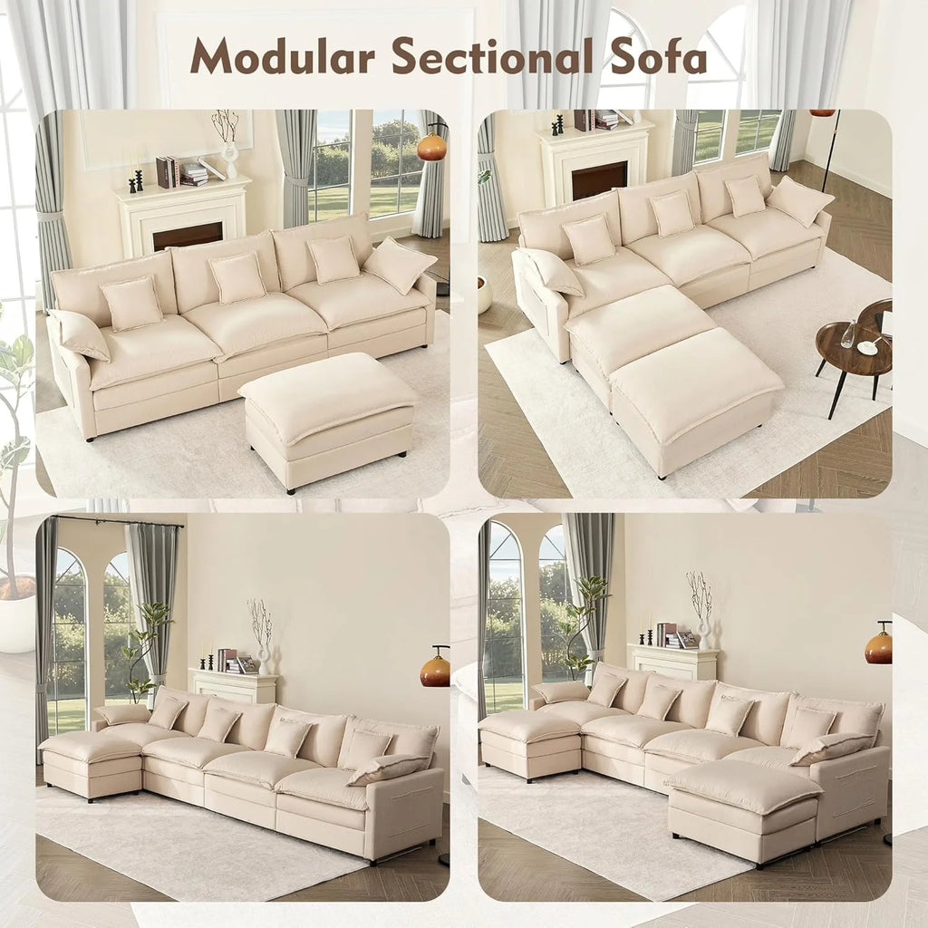 108 Inch U Shape Sofa Sectional Sofa Comfortable Cloud Sofa with Removable Footstool