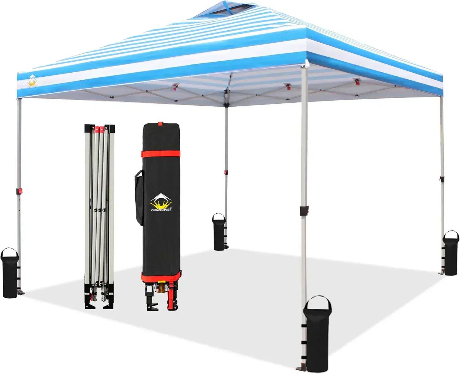 10x10 Pop-Up Awning One-Click Installation Beach Tent Outdoor Sunshade Silver Coated Top