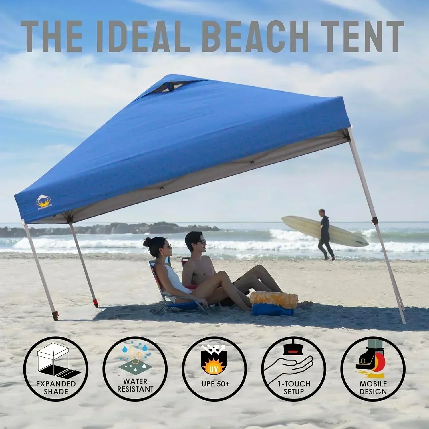 10x10 Pop-Up Awning One-Click Installation Beach Tent Outdoor Sunshade Silver Coated Top