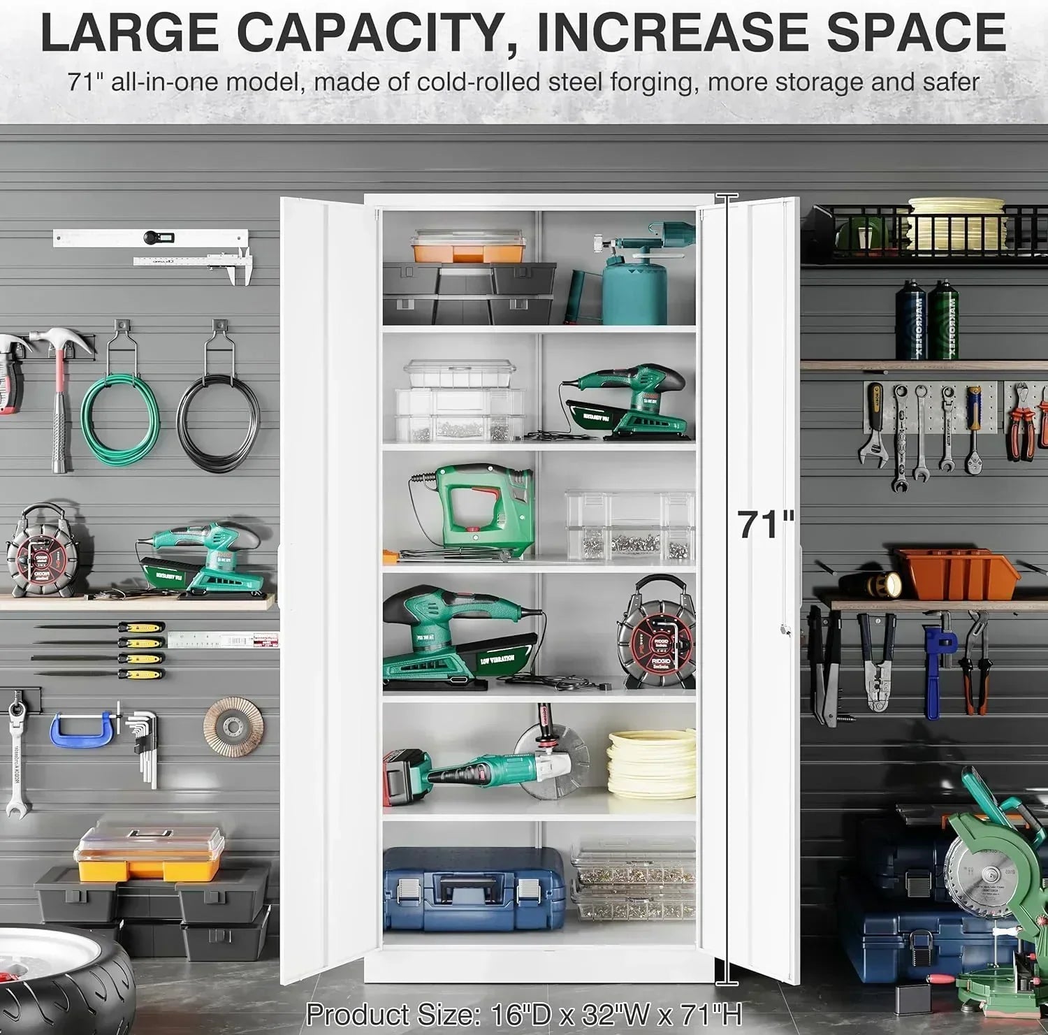 Metal Storage Cabinet with 2 Doors and 6 Shelves Black Metal Cabinet Garage Storage Cabinet
