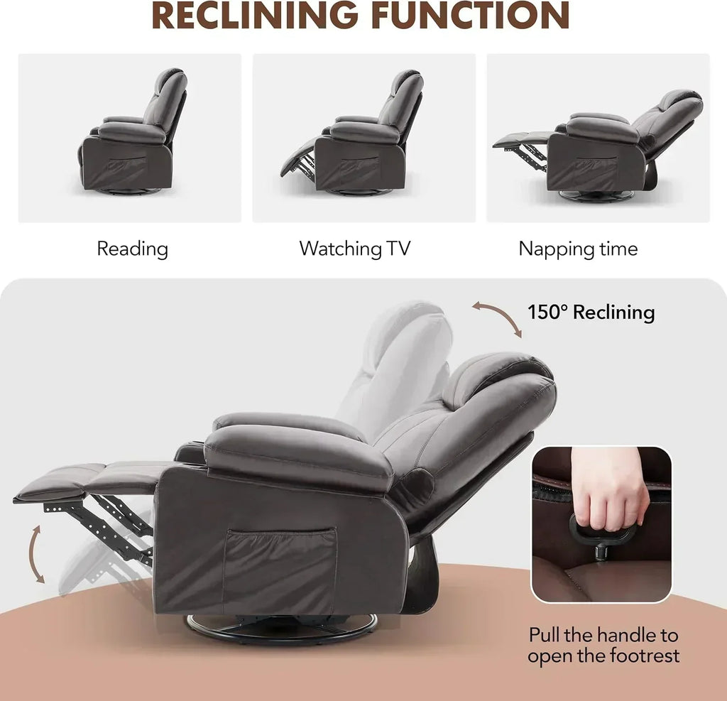 Large Swivel Rocking Recliner with Massage Function 360 Degree Swivel Rocking Single Sofa