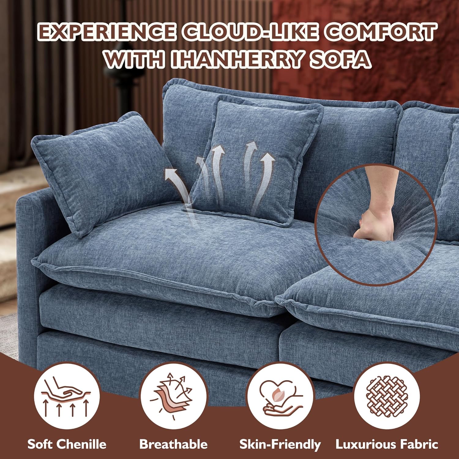 ihanherry 146-inch U-shaped modern sofa modular area cloud sofa