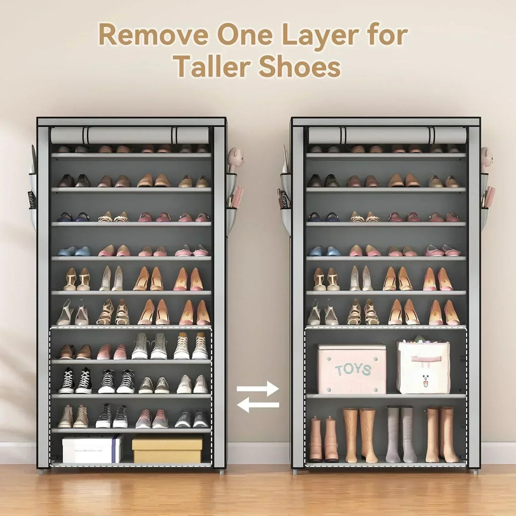 ROJASOP 10 Tier Shoe Rack with Covers Large Capacity Stackable Tall Shoe Shelf Storage