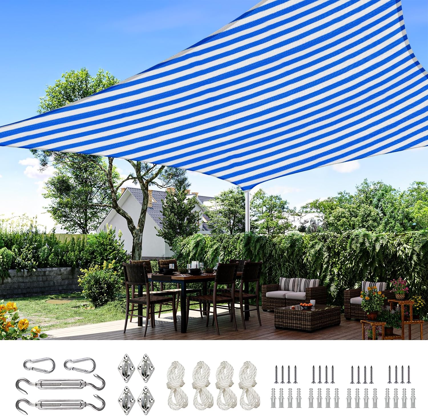 Quictent 20X20FT 185G HDPE Square Sun Shade Sail Canopy 98% UV Block Outdoor Patio Garden with Hardware Kit (Brown)