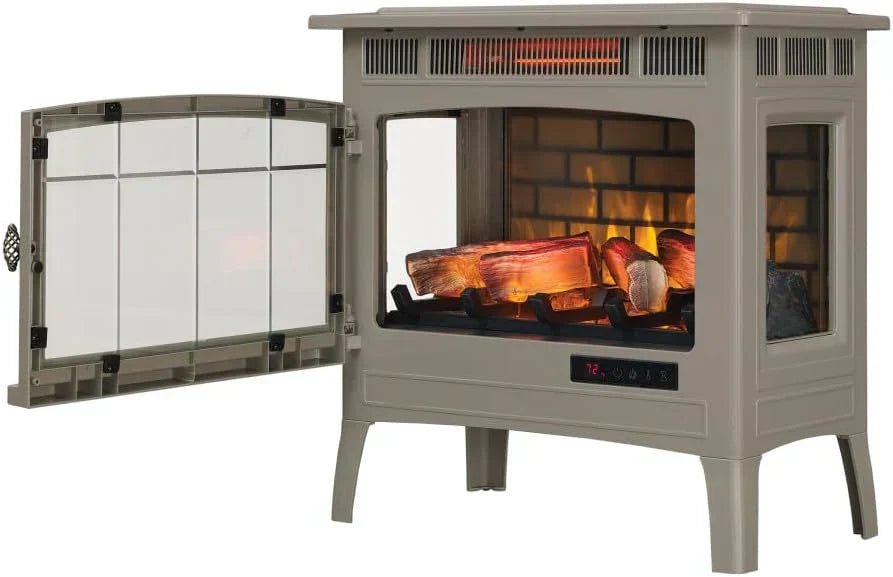 Freestanding Electric Fireplace Stove Heater with 3D Flame Effect for 1000 Sq. Ft