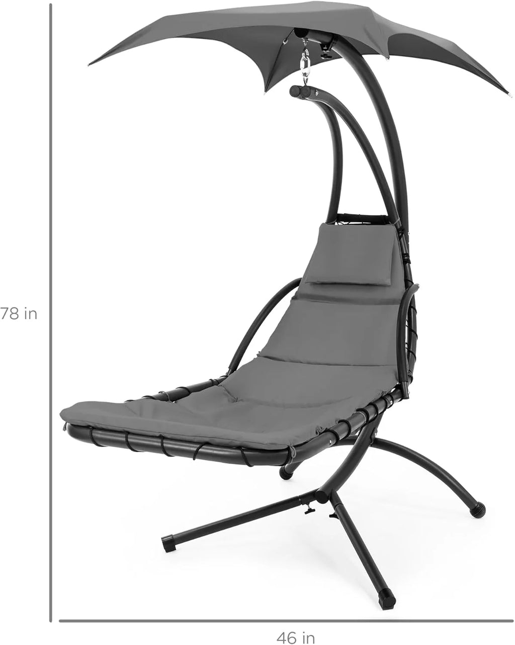 Best Choice Products Outdoor Hanging Curved Steel Chaise Lounge Chair Swing w/Built-in Pillow and Removable Canopy - Teal