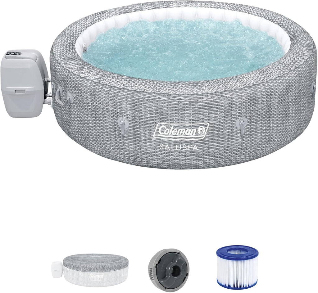 SaluSpa Sicily AirJet 7 Person Inflatable Hot Tub Round Portable Outdoor Spa 180 Soothing AirJets