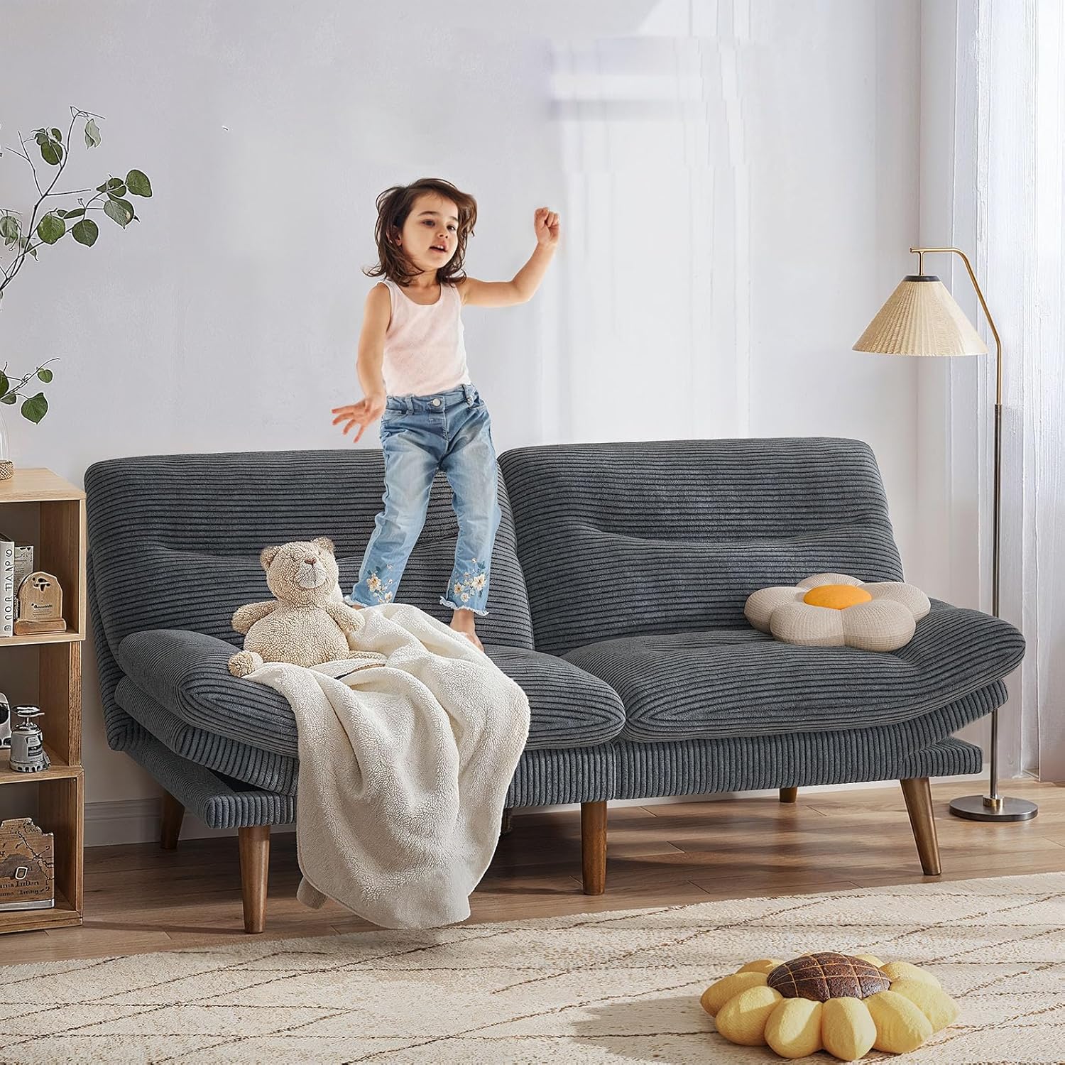 Convertible Futon Sofa Bed 66 Inch Corduroy Futon Sofa Recliner Sofa Bed for Small Spaces