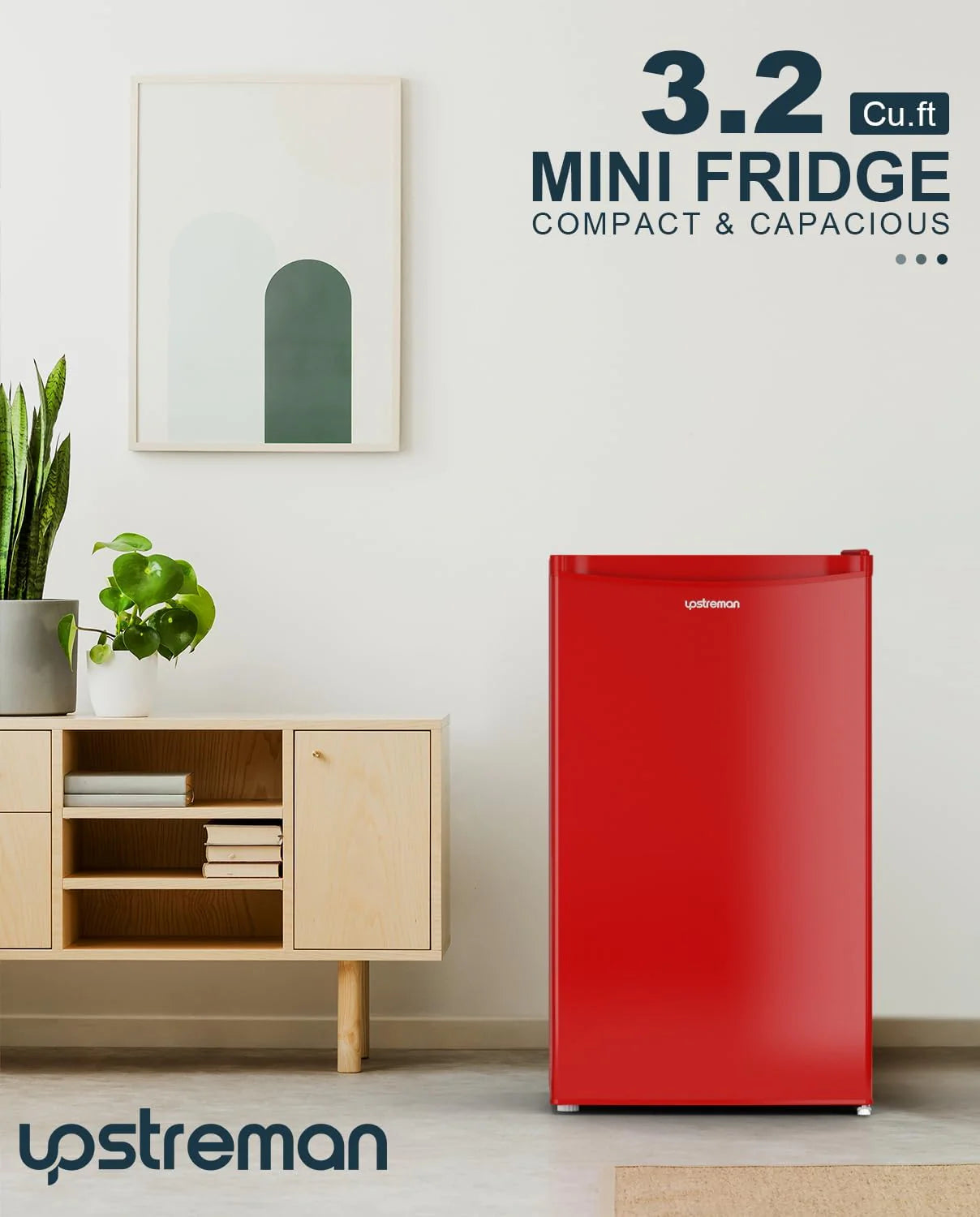 Upstreman 3.2 Cu.Ft Mini Fridge with Freezer, Single Door Mini Fridge, Dorm Fridge, Adjustable Thermostat, Mini Refrigerator