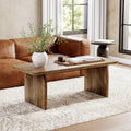 LITTLE TREE Farmhouse Coffee Table, 47 Inch Round Corner Wood Center Table, Rectangular Living Room Table, Modern Low Cocktail Tea Set