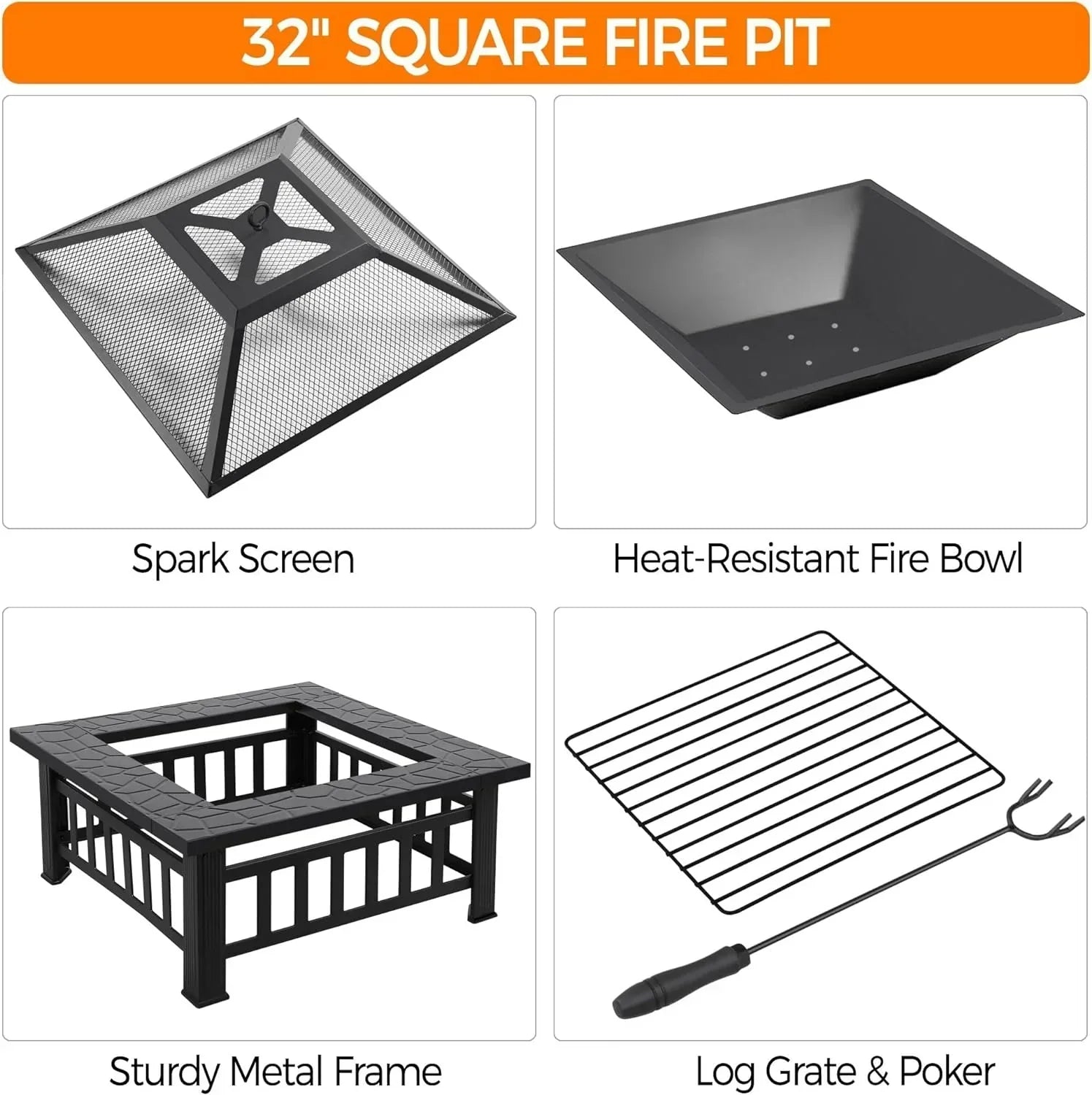 Yaheetech Multifunctional Fire Pit Table Square Metal Firepit Stove Backyard Patio Garden Fireplace