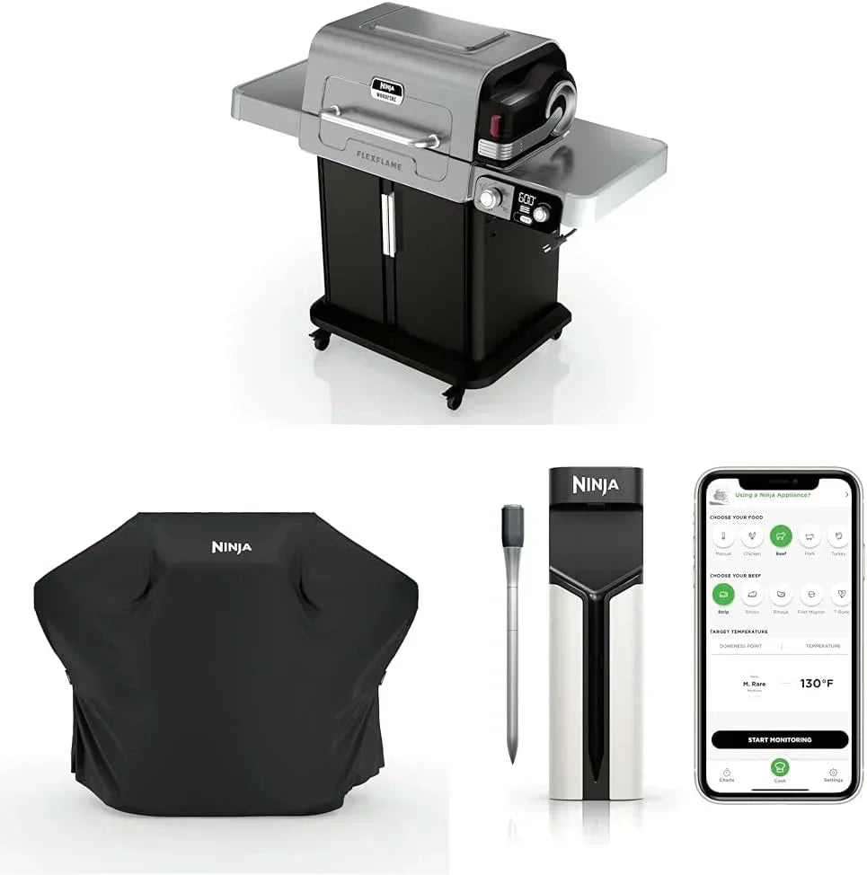Ninja FlexFlame Grill and Smoker Electric Propane Grill Roaster BBQ Grill 5-in-1 Cooking System