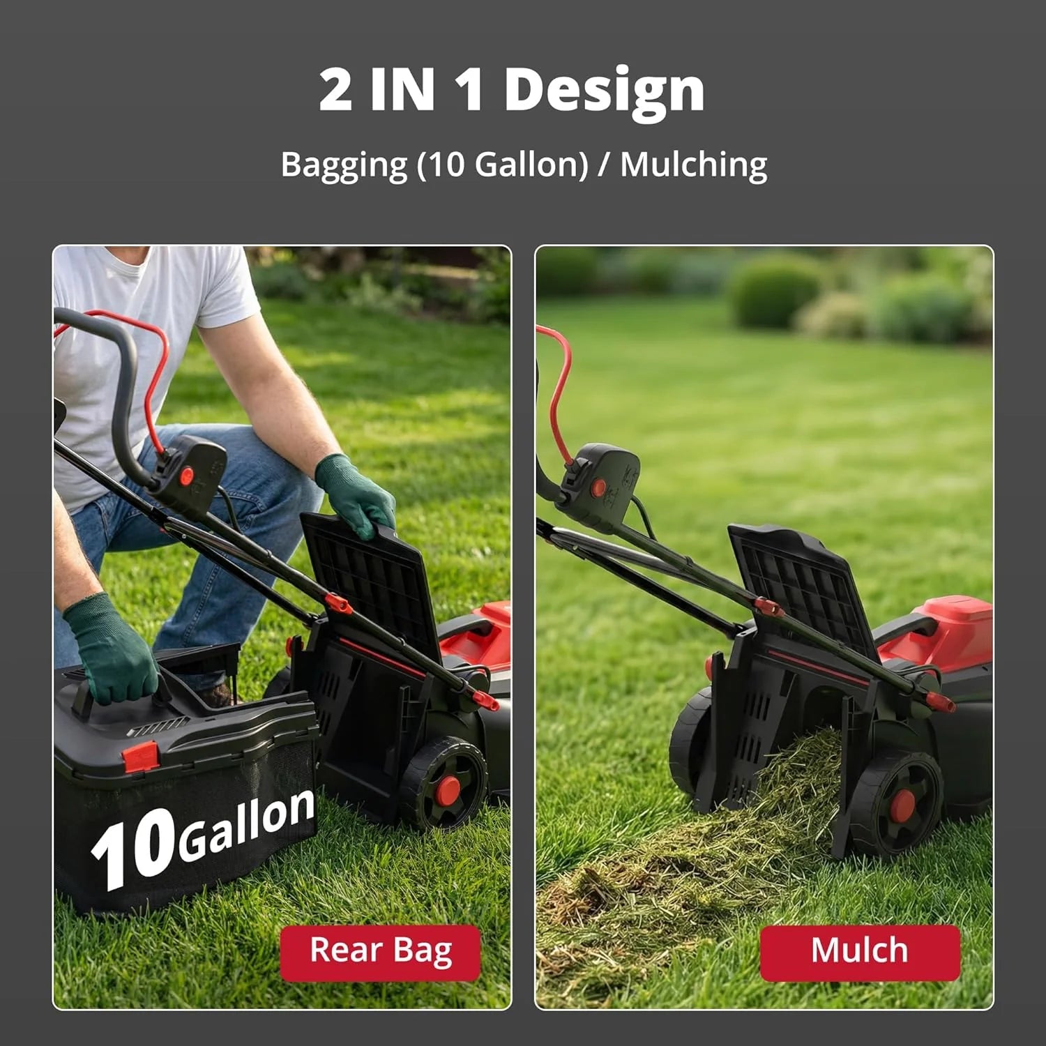 14-Inch Corded Electric Lawn Mower, 12.5 Amp 3400RPM 2IN1 Mulching & 10-Gallon