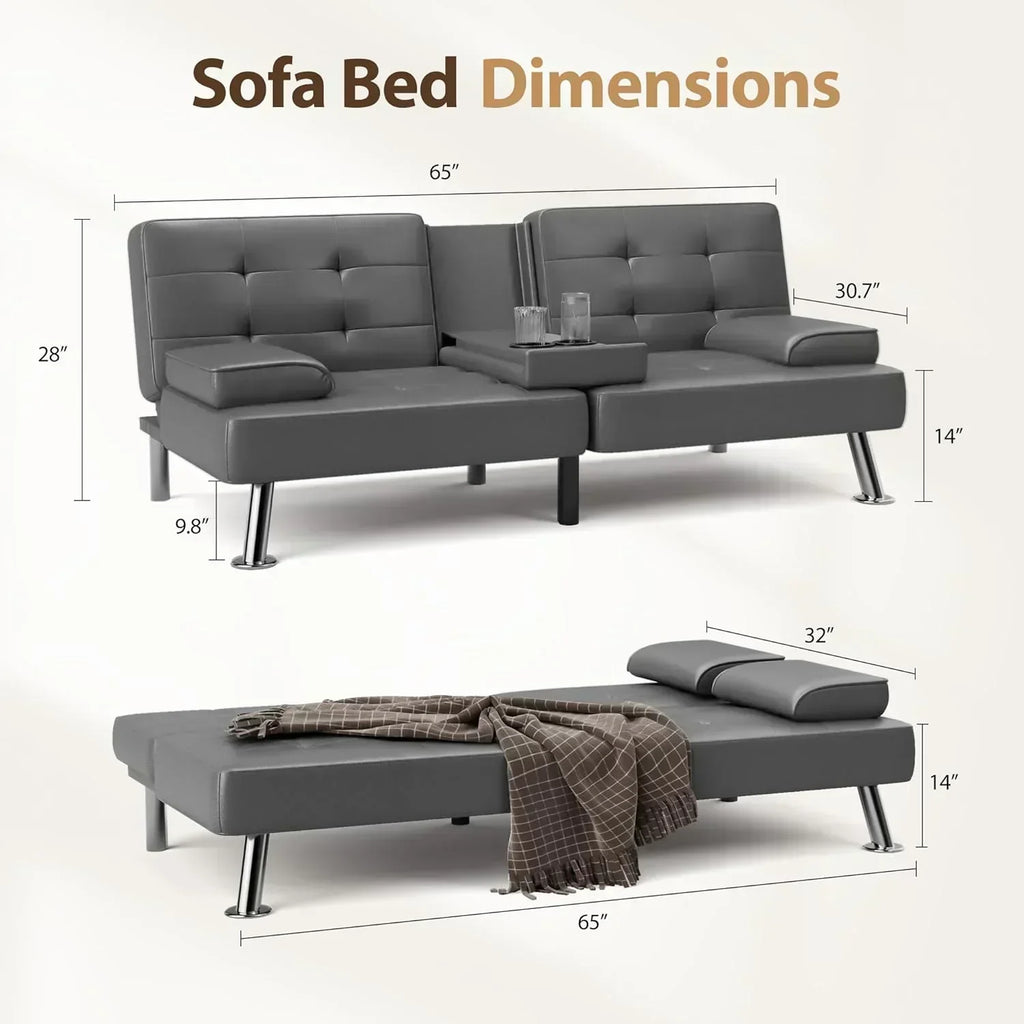 Shahoo Convertible Folding Futon Sofa Bed Sleeper Couch for Living Room Faux Leather