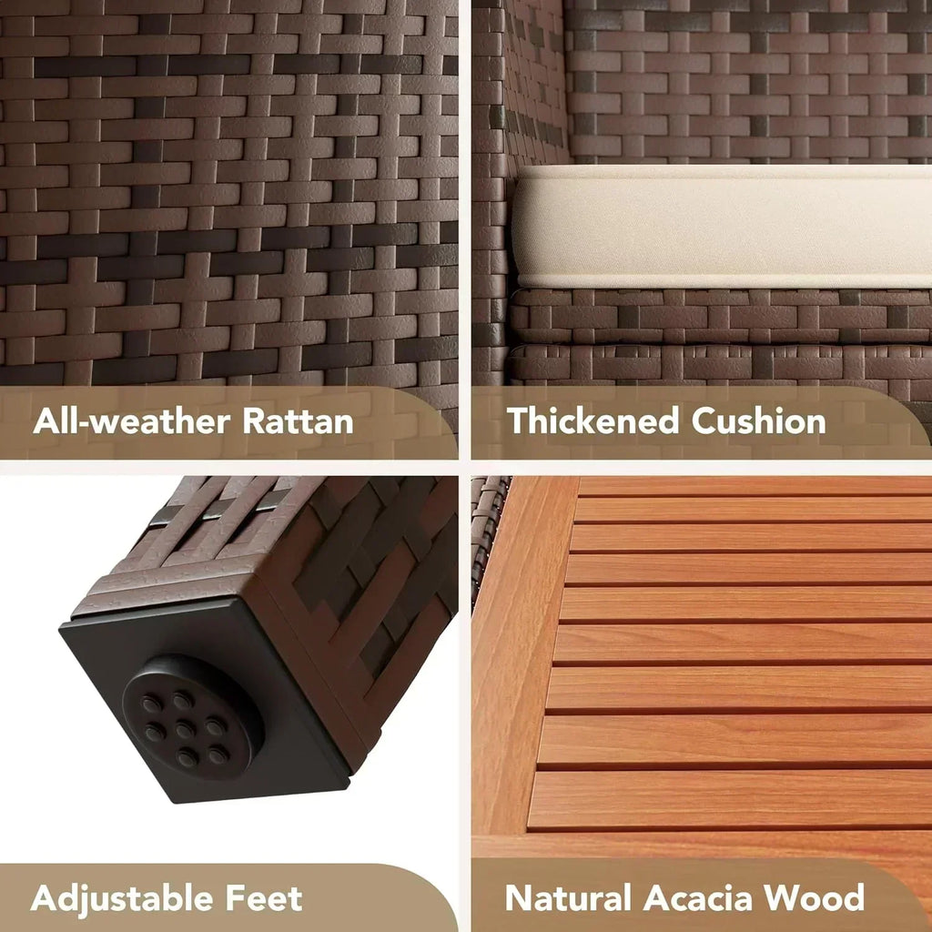 Devoko Dining 7 PCS Furniture Patio Conversation Set with Acacia Wood Table Top Rattan Outdoor