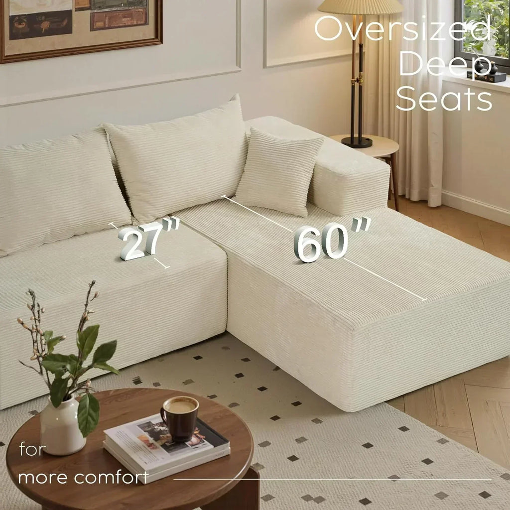 Cloud sofa with L-shaped lounge chair modern modular sofa with deep seats