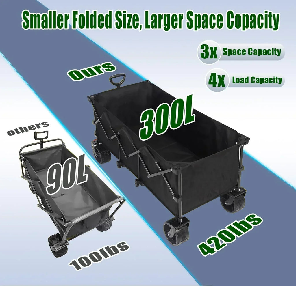 Foldable 4-wheel cart foldable 37 inches long 480 lb capacity heavy-duty beach cart