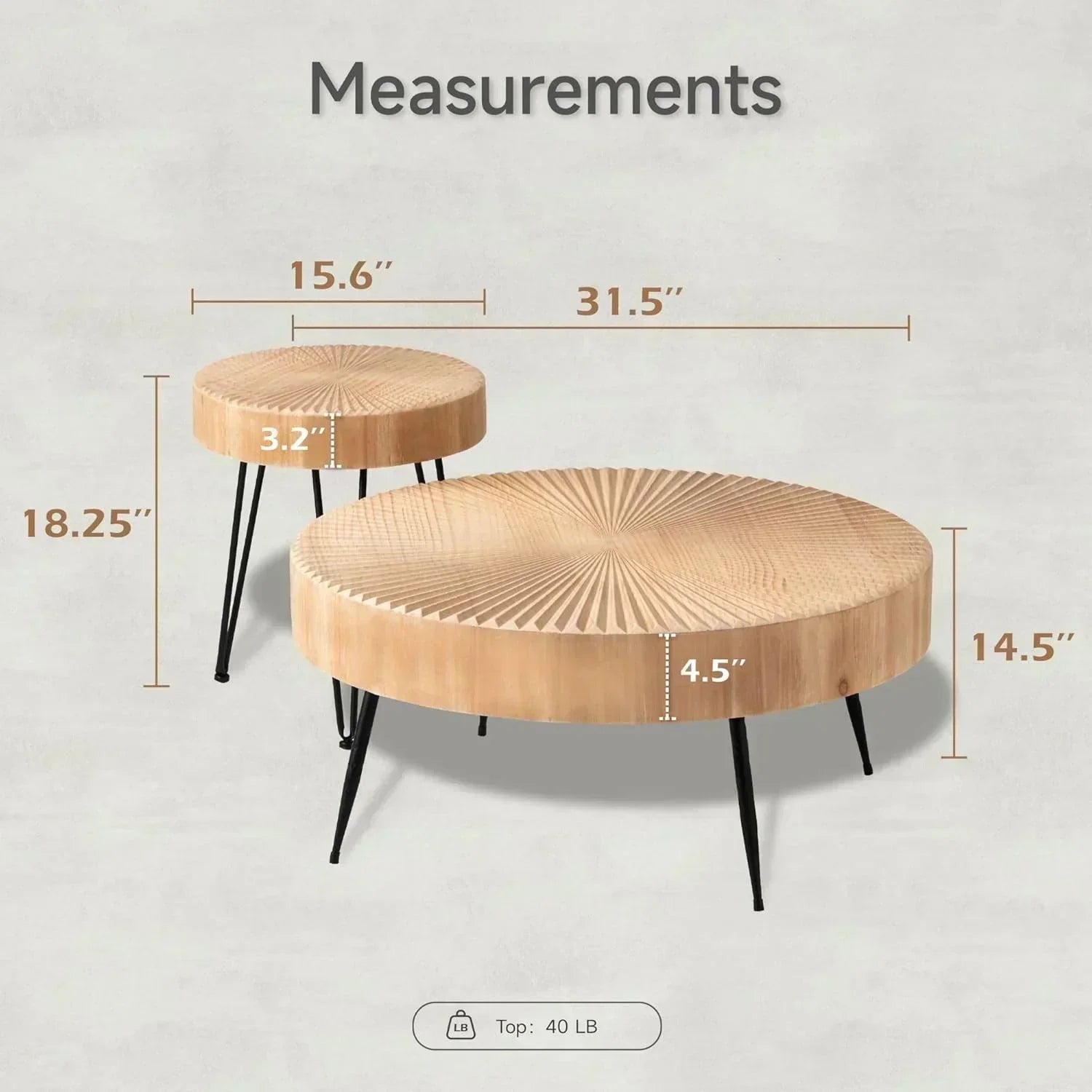 Two-Piece Modern Farmhouse Living Room Coffee Table Set Round Nesting Tables