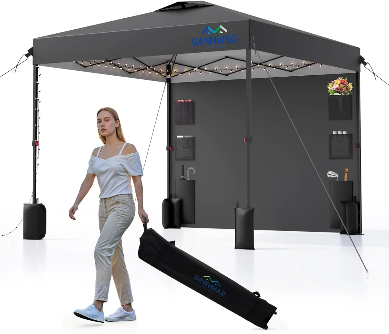 12X12 Pop Up Canopy Tent,Removable Pockets Sidewall for Extra Storage,Easy Up Canopy,Heavy Duty One Person Set Up Event Tent,Grey