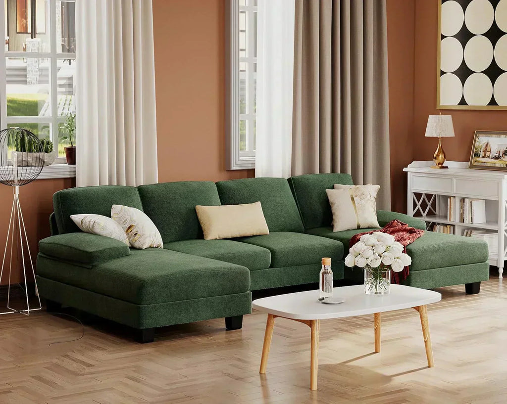 Furmax Sectional Couches for Living Room U-Shaped Sofa Couch Linen Fabric 4 Seat Sofa Set