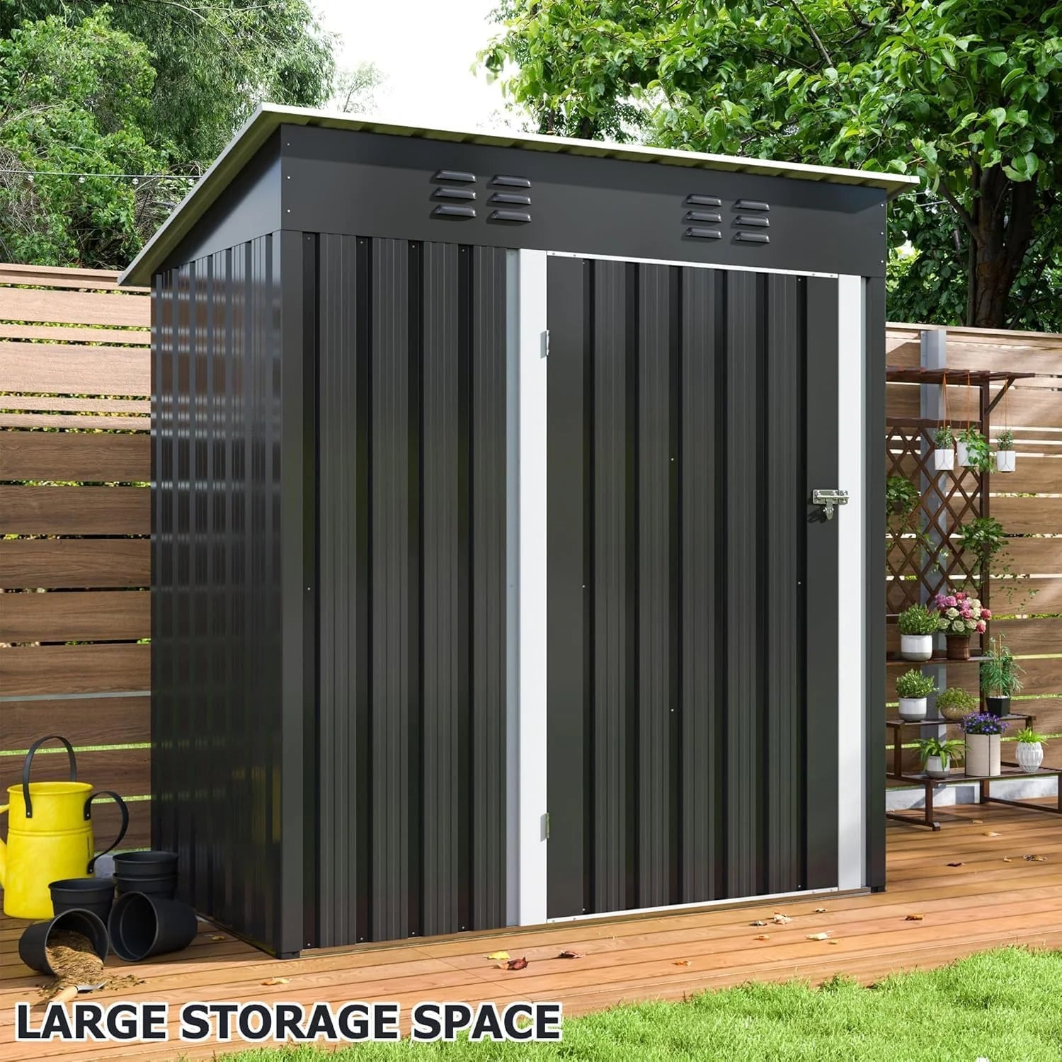 Polar Aurora 8 x 12 FT Outdoor Storage Shed, Metal Garden Shed with Updated Frame Structure, Tool Sheds for Backyard Garden Patio Lawn Black