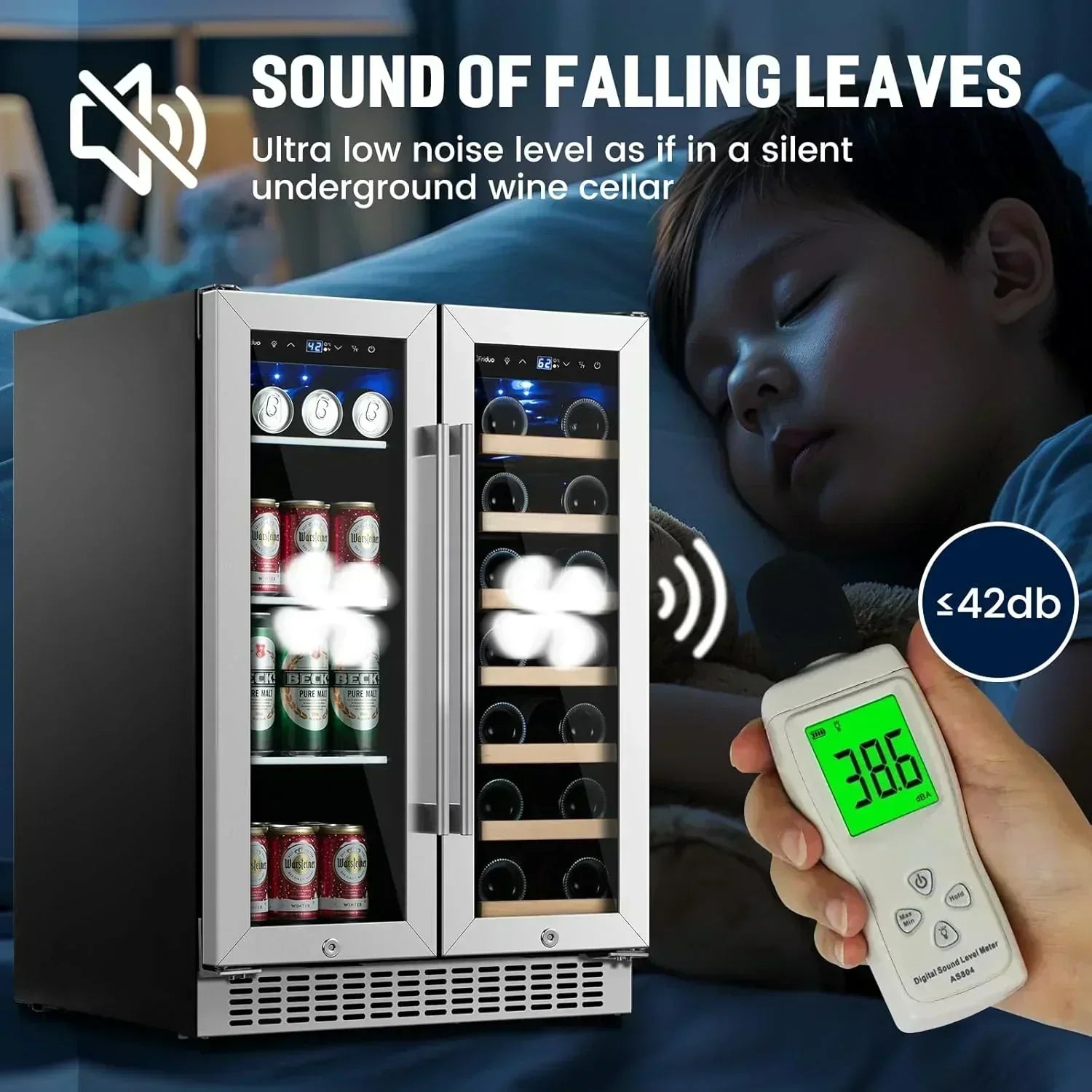 24 inch Dual Zone Beverage Refrigerator 30 Bottles 82 Cans Wine Fridge Built-in or Freestanding