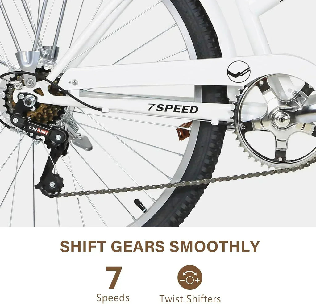 WEIZE Beach Cruiser Bike 26 inch Commuter Bicycle for Adult Men and Women 7-Speed/High-Carbon