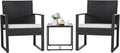 Flamaker 3 Pieces Patio Set Outdoor Wicker Furniture Sets Modern Rattan Chair Conversation Sets with Coffee Table for Yard and Bistro (Black)
