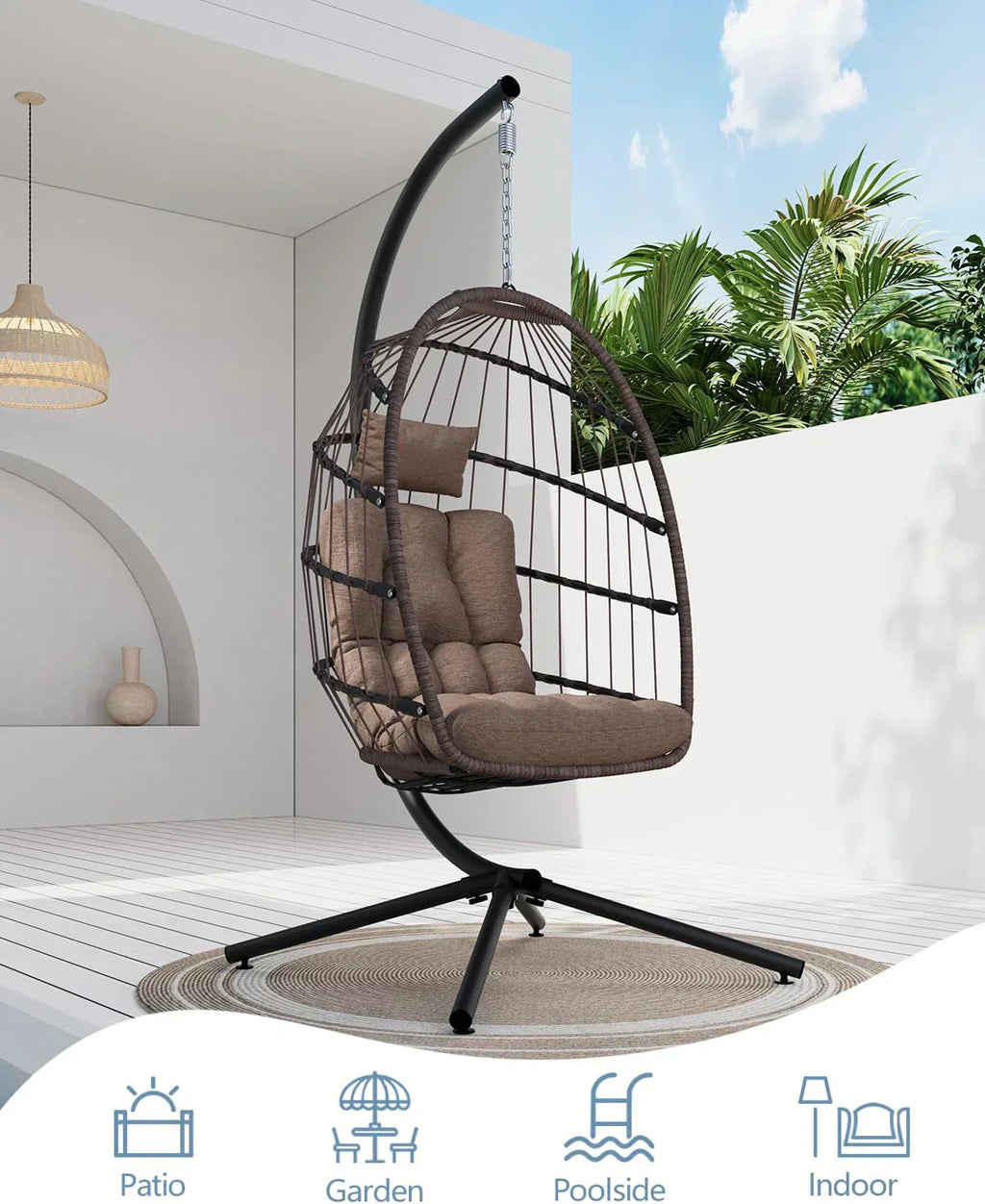 SWITTE Egg Chair Outdoor with Stand Indoor Wicker Hanging Egg Swing Chair with Cushion