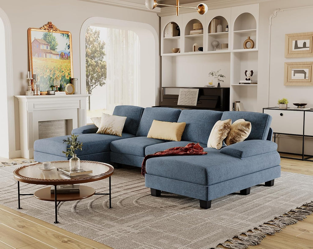 Furmax Sectional Couches for Living Room U-Shaped Sofa Couch Linen Fabric 4 Seat Sofa Set