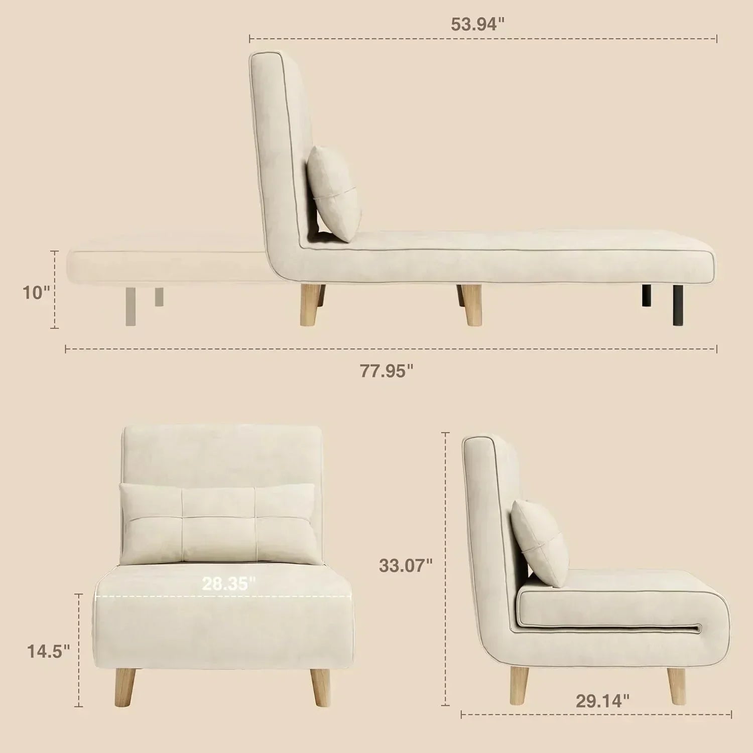 3-in-1 sleeper chair bed convertible chair bed futon sofa with adjustable backrest