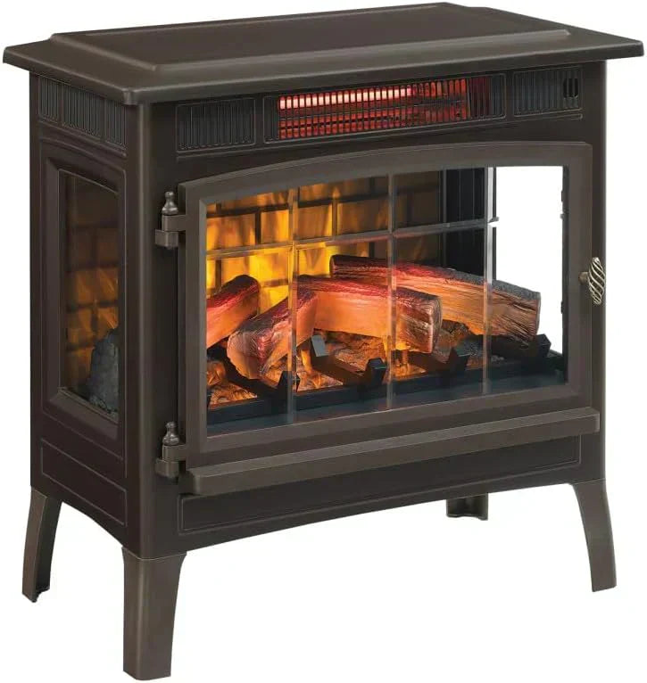 Freestanding Electric Fireplace Stove Heater with 3D Flame Effect for 1000 Sq. Ft