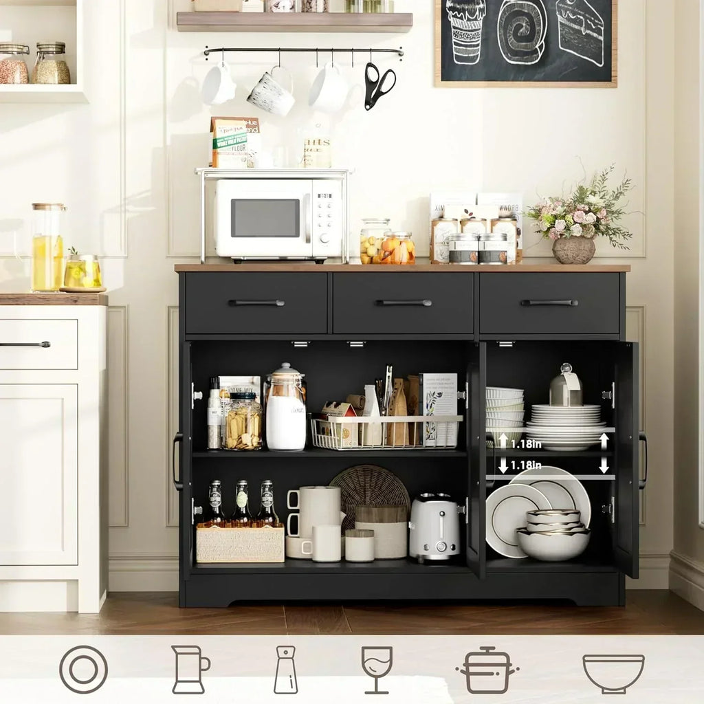 Modern farmhouse sideboard barn door buffet storage cabinet with drawers and shelves
