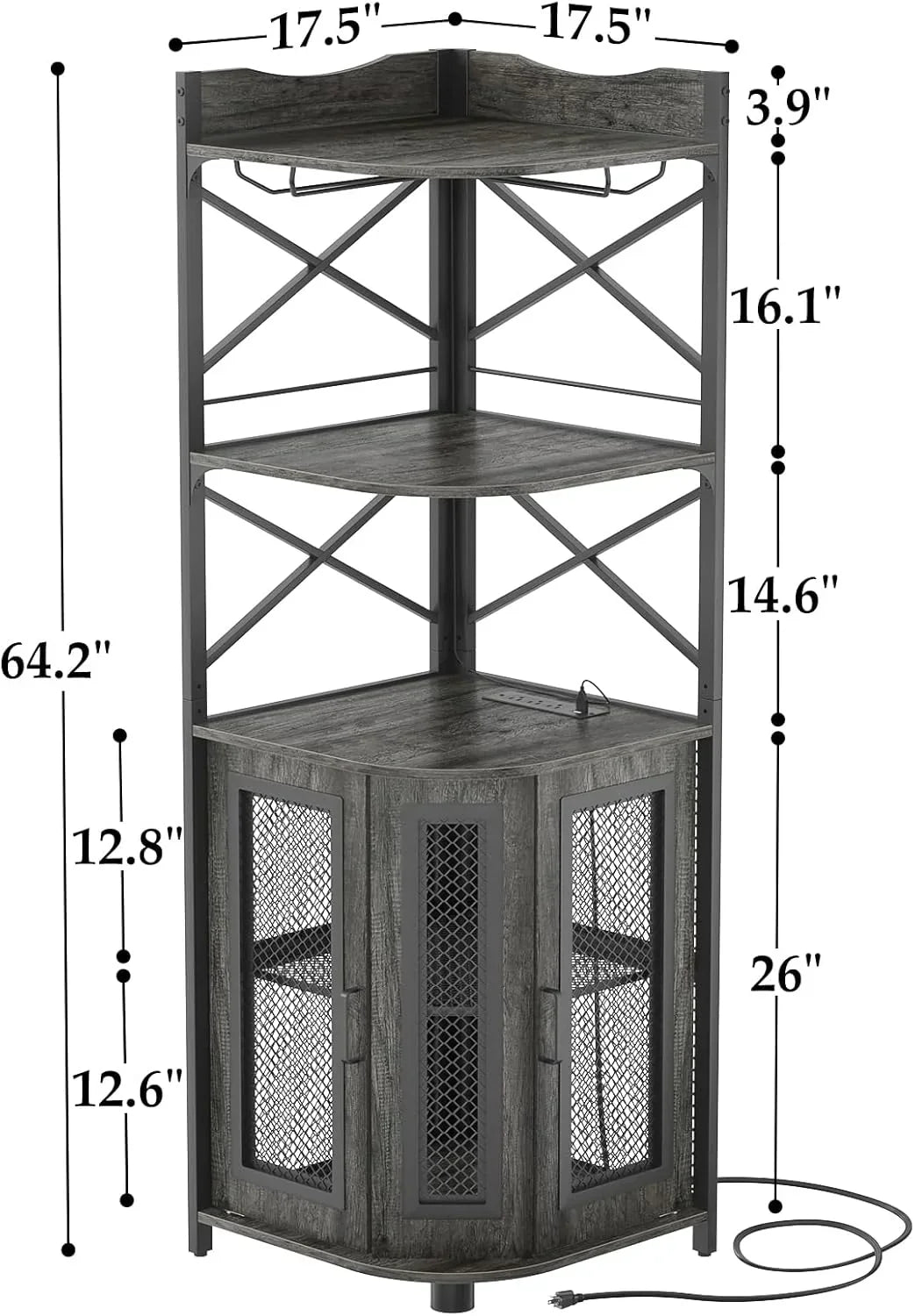 Corner bar cabinet with power socket industrial style wine cabinet light strip and glass rack