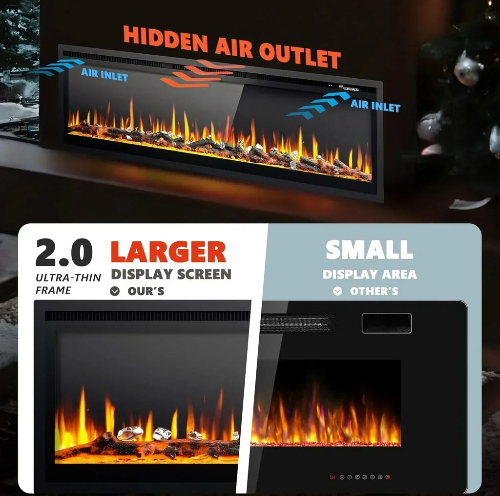 EUHOMY 50 Inch Electric Fireplace Wall Recessed Adjustable Flame Color Fireplace Heater