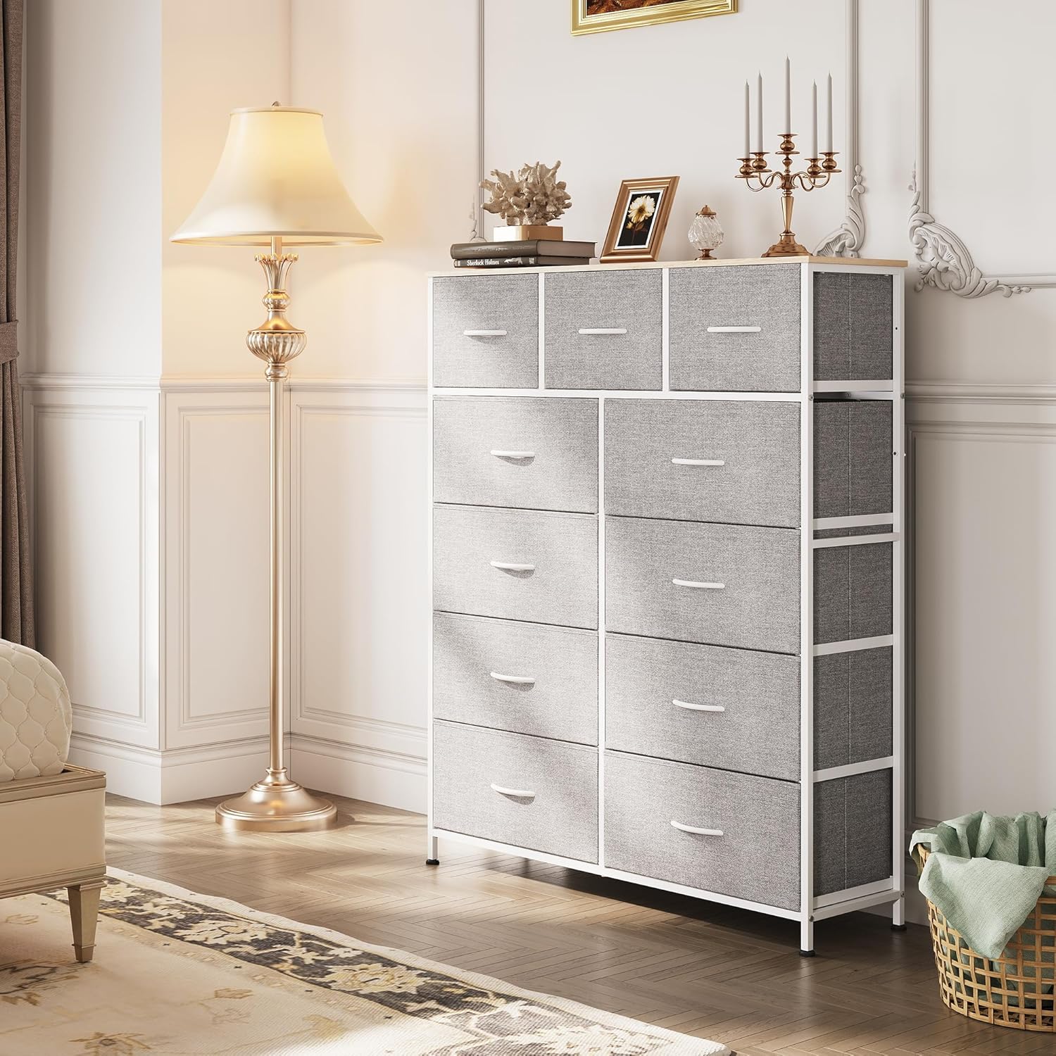 Storage Organizer Unit 11 Fabric Bins Storage Drawers Organizer Steel Frame Tall Storage Tower